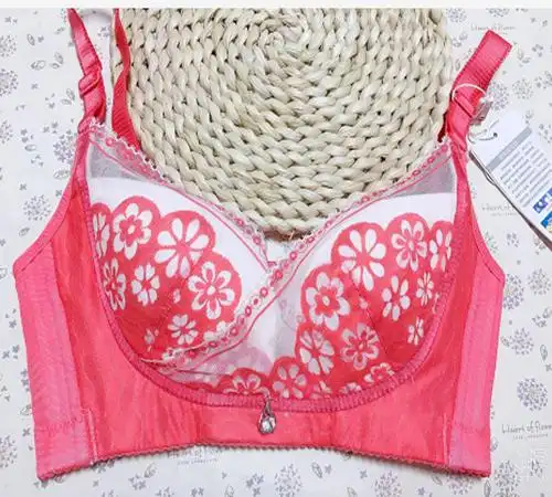 内衣女大码薄款bc杯蕾丝性感文胸罩聚拢上托 粉红色【四排扣蕾丝款】