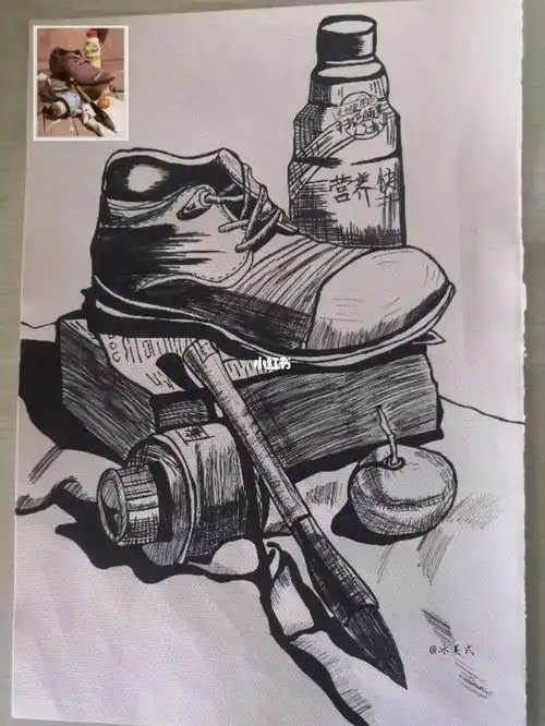 线描静物素描黑白装饰画