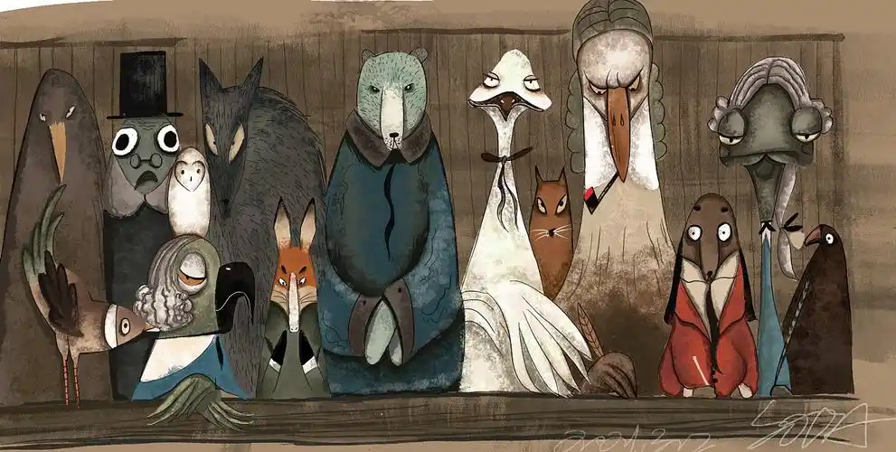 儿童插画作品:奇幻森林里神秘动物们的合影