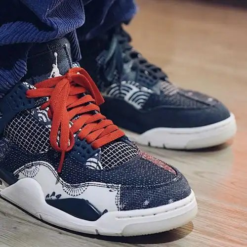 nike/耐克 air jordan 4 男女同款 aj4 刺子绣 日本 鸳鸯拼接 牛仔