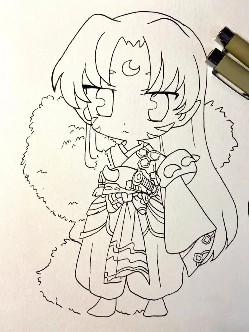 q版人物马克笔手绘|杀生丸大人|犬夜叉 可可爱爱的杀生丸大人～ 适当