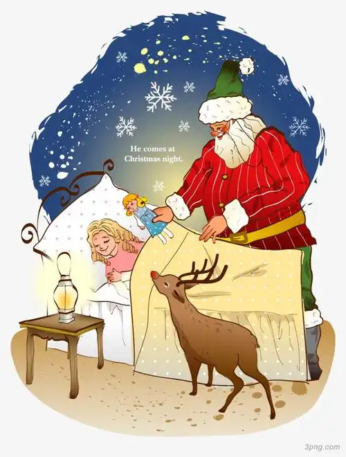 卡通圣诞老人送礼物插画