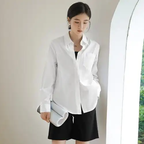 白衬衫外穿衬衣宽松长袖港味复古百搭韩版秋季衬衫