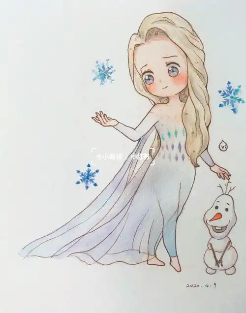 冰雪奇缘q版艾莎和小雪人 水彩教程教程冰雪奇缘水彩画简笔画简