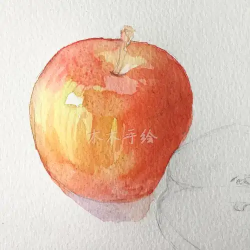原创木木手绘水彩写生私享教程香甜苹果高清步骤