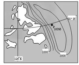 下图为某海域部分等深线示意图,读图完成1 ～2 题.