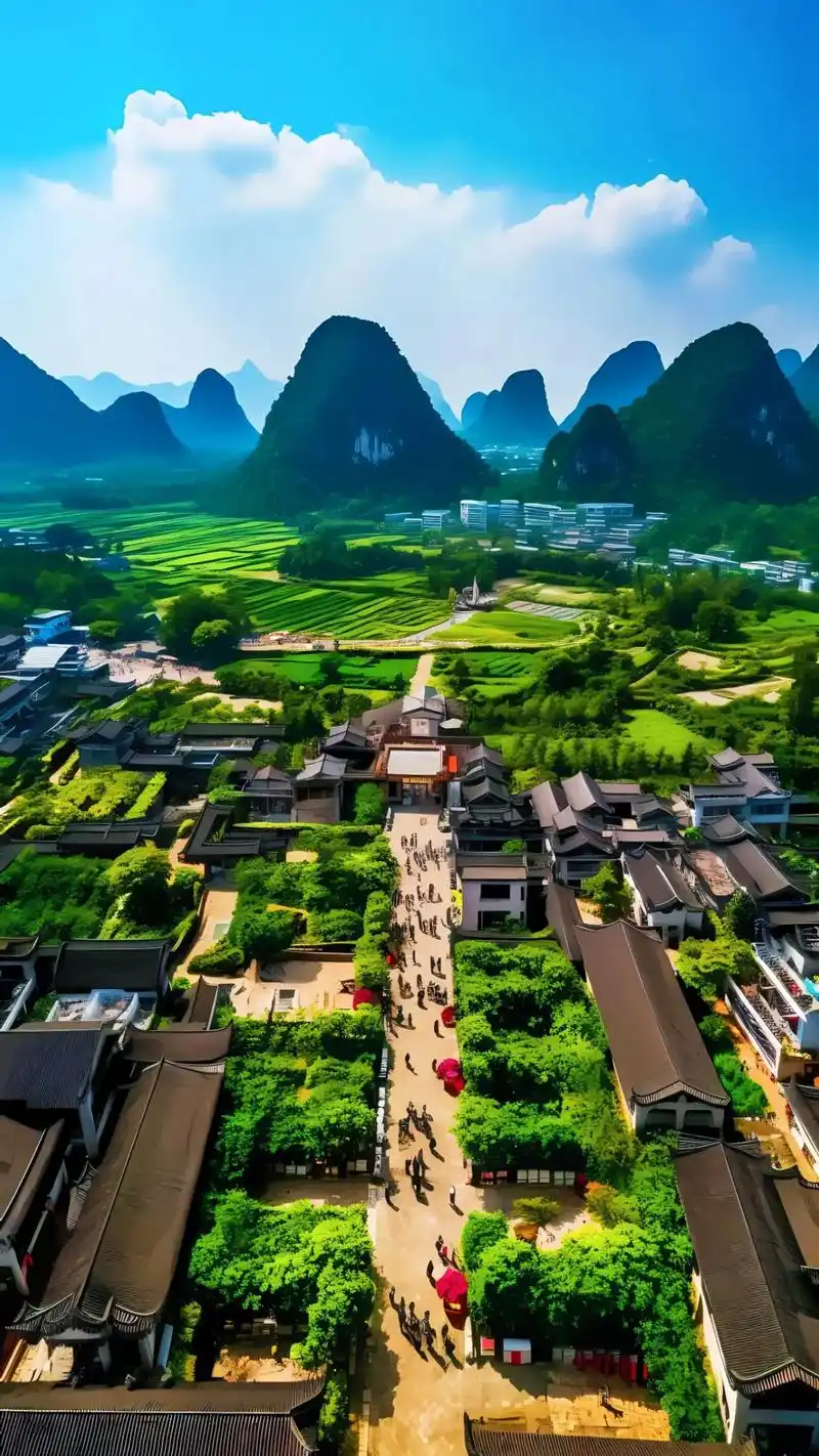 桂林兴坪古镇美景领略,漓江碧波抱绿岸.青瓦红墙错落有致,石径 - 抖音