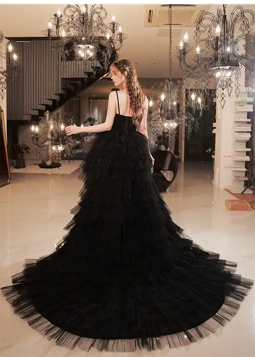 妲菲妮黑色婚纱宴会年会舞台演出走秀主持人晚礼服黑色xxl