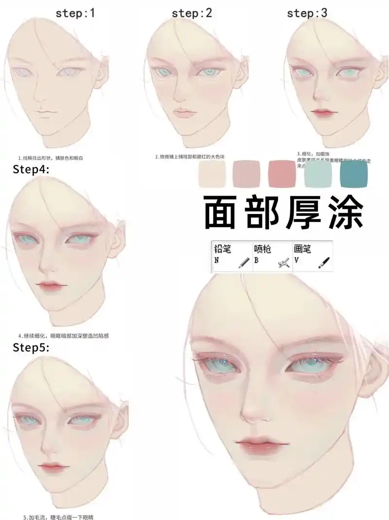 人像面部厚涂绘画教程【保姆级教程】笔刷在最后哦～ #proc - 抖音