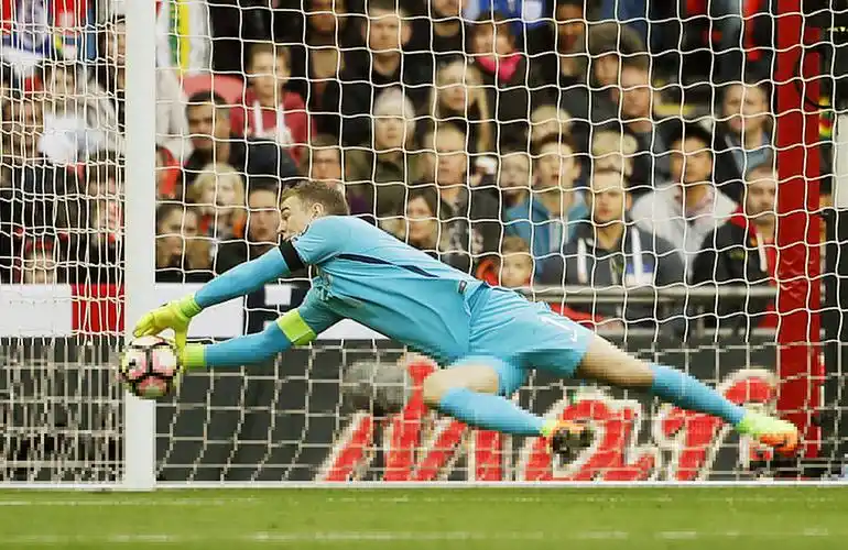 守门员祖夏特扑救英姿,这是他作为英足首席门将,二0一七年三月二十