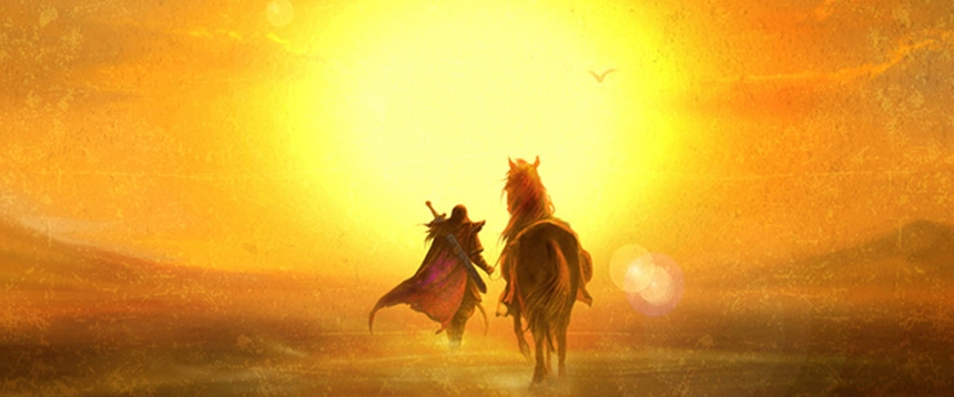 夕阳 侠客 马 黄色 沙漠 黄沙