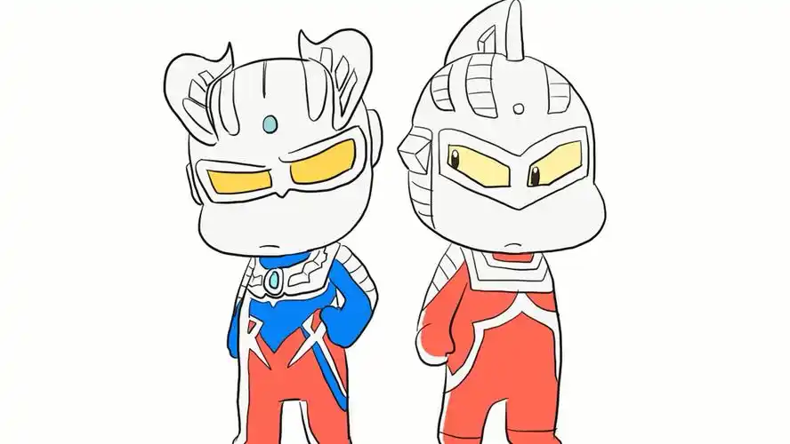 q版的赛文奥特曼与赛罗奥特曼两父子儿童亲子简笔画