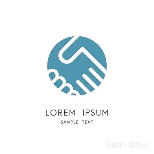 握手业务徽标-两只手做一个交易的蓝色圆圈背景.