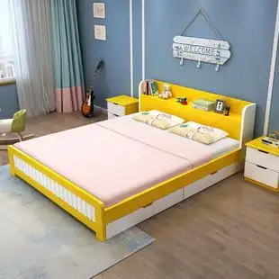 实木儿童床公主床男孩女孩单人床1.5米1米小孩床松木床组合书架床