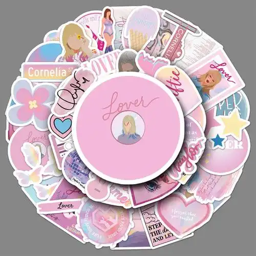 50张泰勒专辑涂鸦贴纸个性跨境粉色lover装饰手机壳电脑平板贴纸