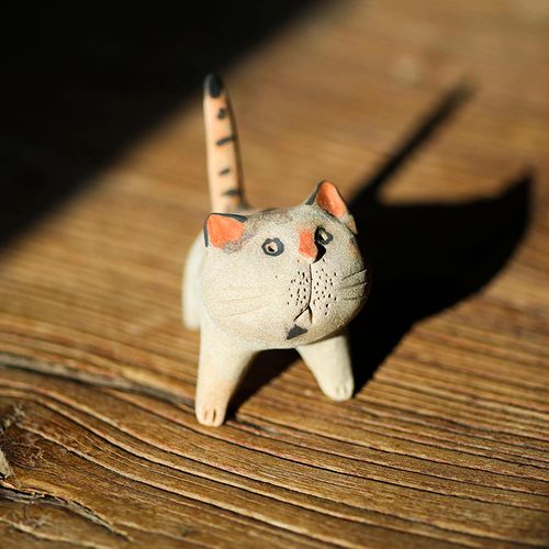 猫肥家润手工陶土捏制小猫猫茶宠茶托茶席摆件陶瓷猫筷托猫咪茶搁