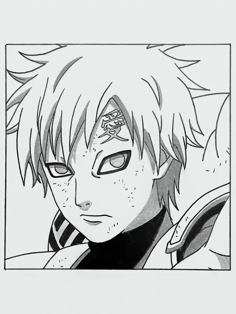 火影忍者 #我爱罗 #手绘 #黑白 - 抖音