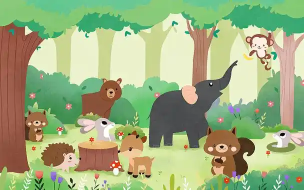 可爱动物森林聚会插画jpg卡通动物插画