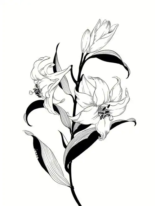 百合花母亲节快乐黑白装饰画步骤图