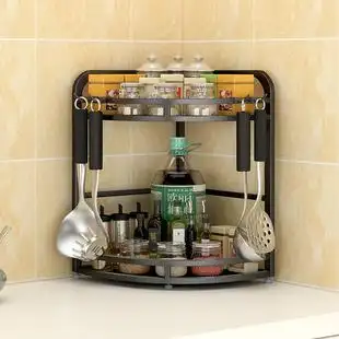 不锈钢三角架厨房置物架厨房用具扇形灶台调味品调料转角收纳架子