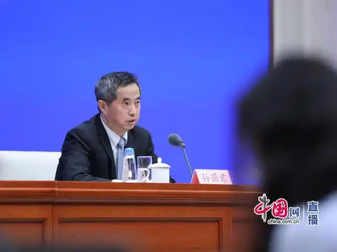 图为《政府工作报告》起草组成员,国务院研究室党组成员孙国君回答