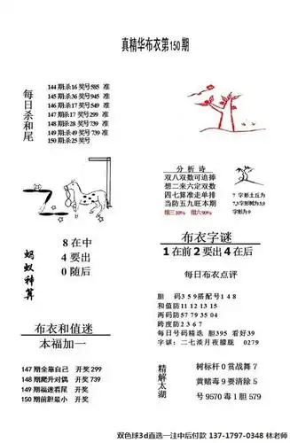 真精布衣17150期3d正版真精华布衣123456