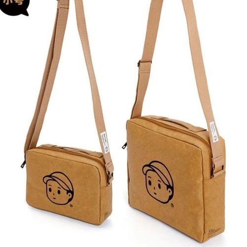 finebworld 可水洗牛皮纸包包复古男包情侣ins潮牌韩版手提斜挎包