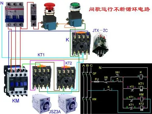 跪求,一个380交流接触器,俩个220时间继电器,俩个按钮开关,接个5秒