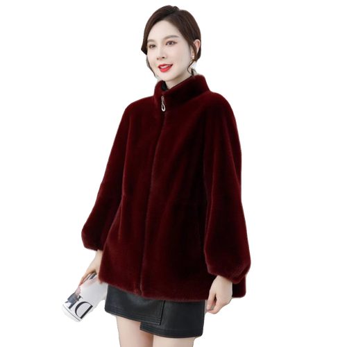 加绒加厚皮毛一体水貂毛外套上衣拉链宽松版保暖皮草上衣秋冬新款