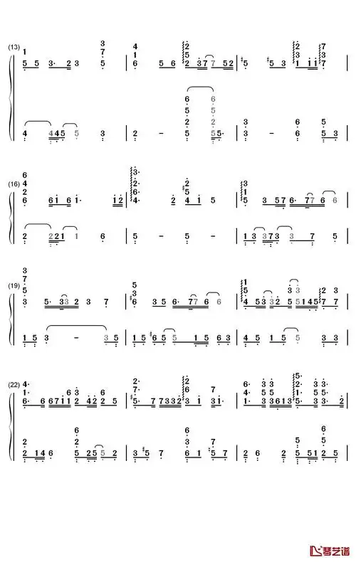 大眠钢琴简谱-数字双手-小乐哥 王心凌