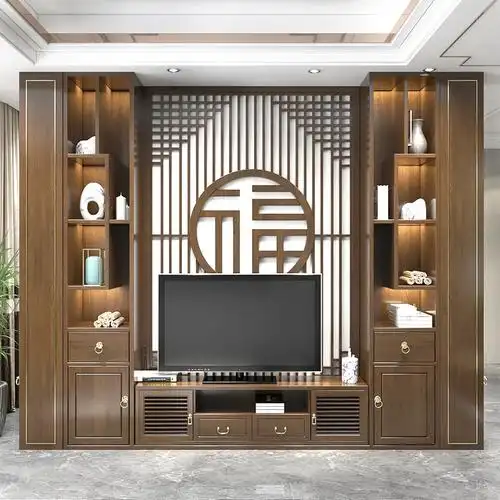 新中式实木客厅小户型屏风隔断电视柜收纳储物柜一体简约现代地柜