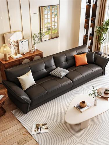 山头林村中古风真皮沙发牛皮意式极简客厅现代简约小户型三人复古直排