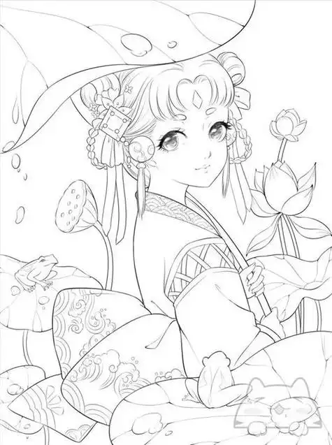 100张女生绘画线稿素材,二次元动漫 古风美女古风女子背影简笔画古风