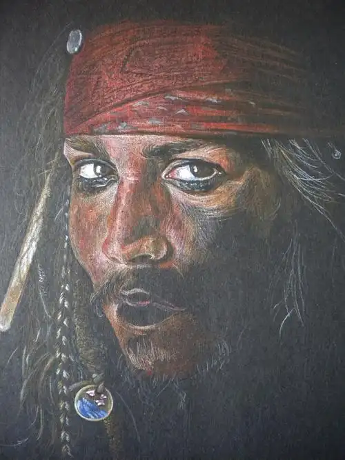 加勒比海盗 彩铅约翰尼德普 杰克船长 |插画|创作习作|_倒带 - 原创