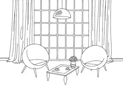 客厅里图形黑色白色内饰素描图矢量