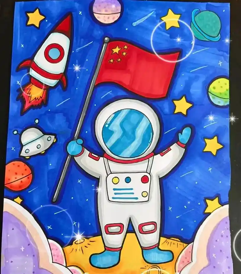 探索宇宙主题画.每个人小时候都有一个太空梦吧#创意美术 #手 - 抖音