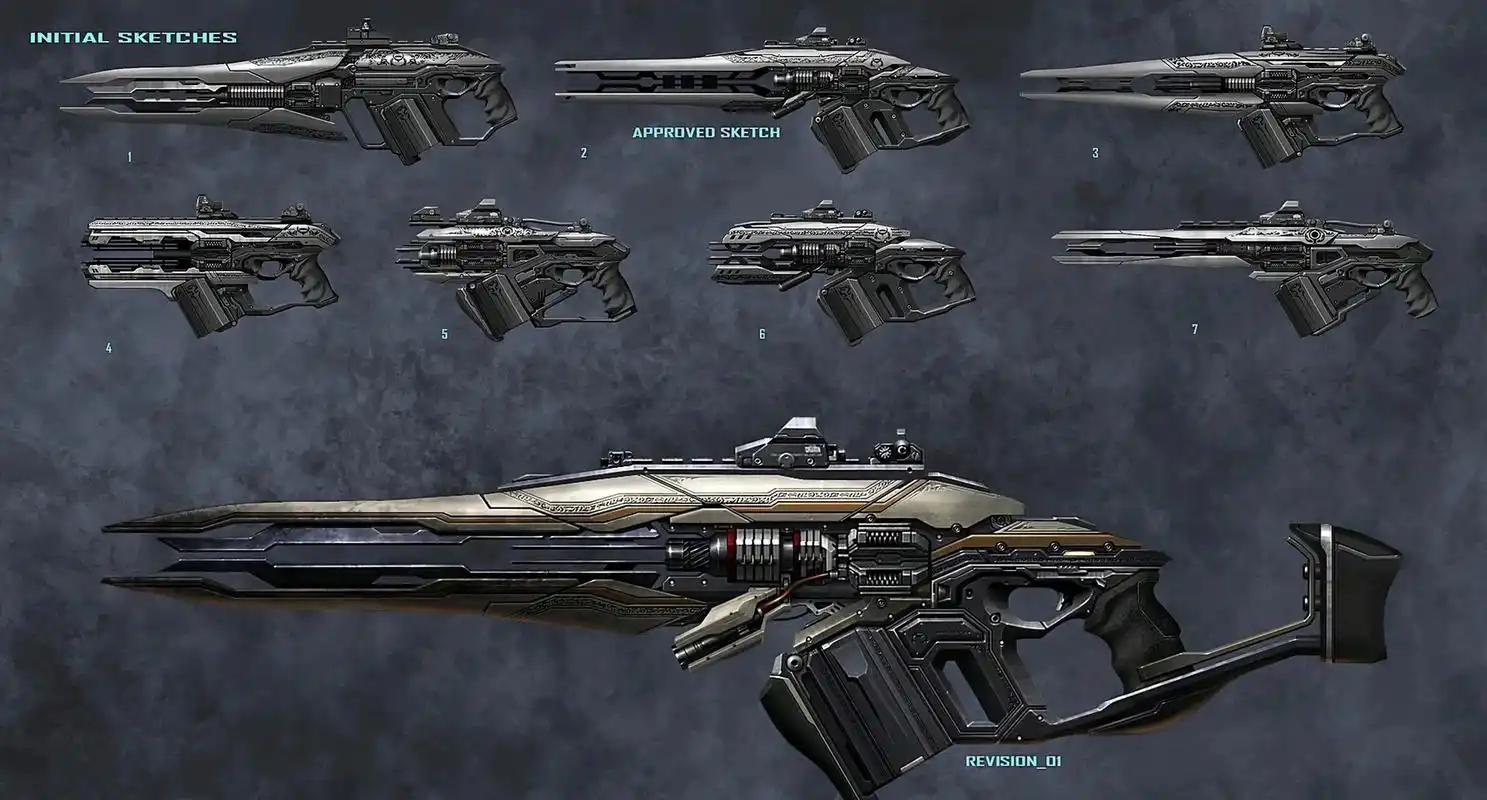 一组科幻风格的武器系统欣赏,来自动漫和游戏作品.