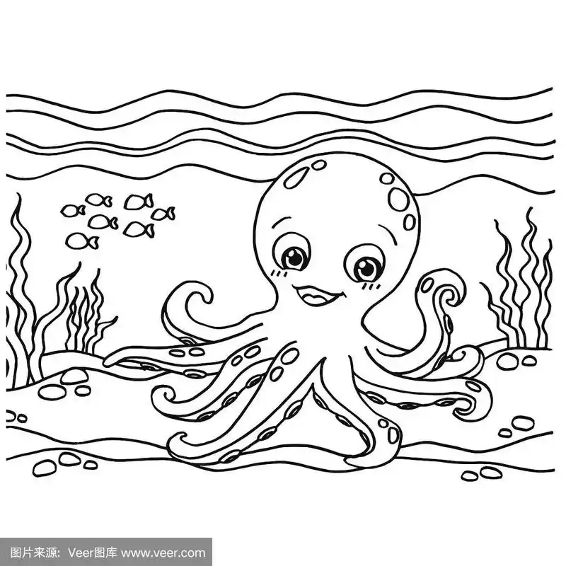 章鱼着色页向量