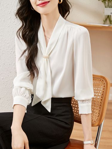 专柜商场撤回国际大牌女装气质飘带领职业雪纺衬衫女长袖洋气上衣