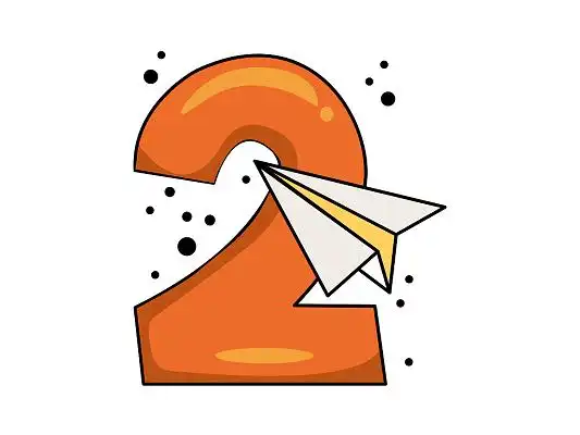 卡通数字2手绘可爱橙色纸飞机小元素png素材卡通数字