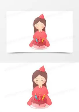 手绘卡通许愿的女孩素材