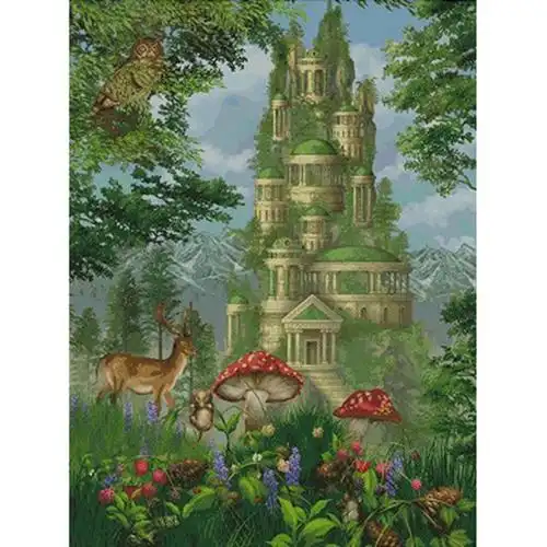 新款印花法国dmc十字绣套件客厅玄关欧式风景hae梦幻之城绿色城堡