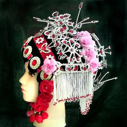 yyicad 戏曲头饰头套豫京越剧偏凤水钻鬓帘顶花后三件戏剧青衣花旦