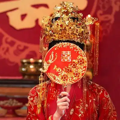 手工新娘秀禾团扇结婚古风中式婚礼扇子喜扇出嫁遮面材料工艺扇
