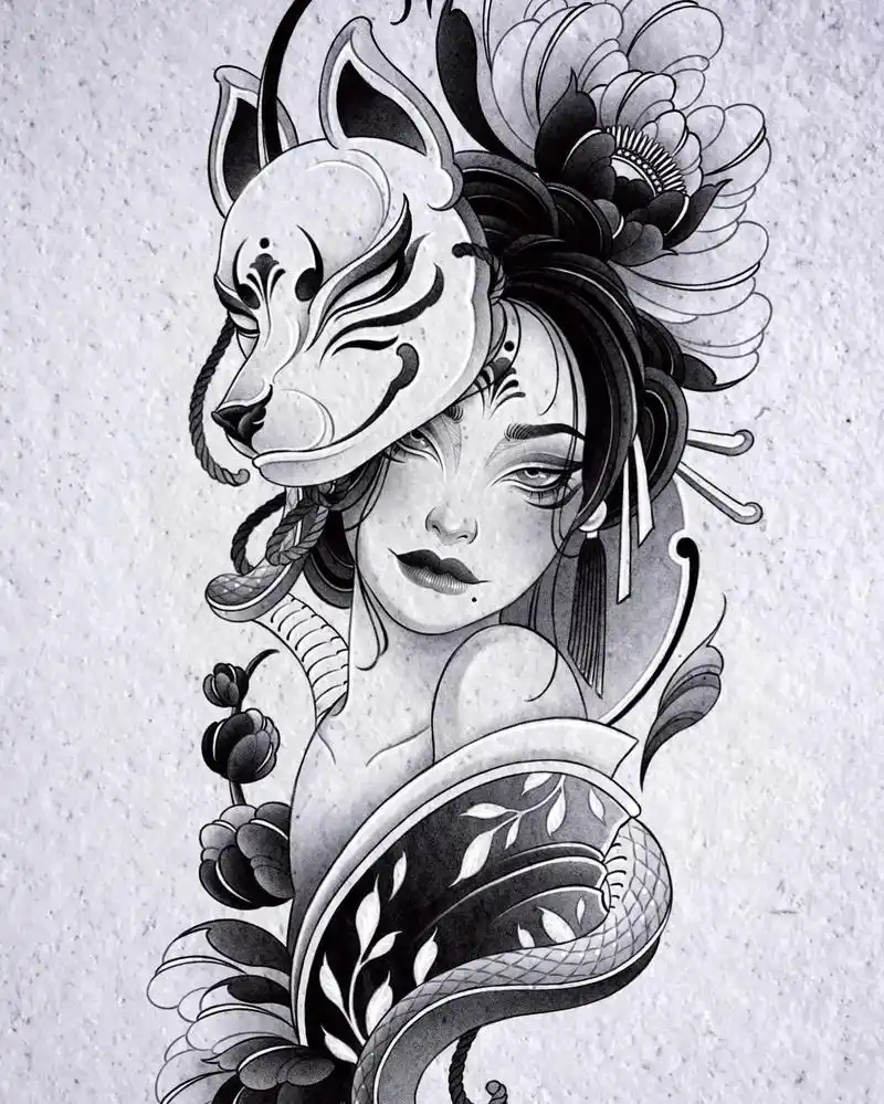 艺伎蛇蛇花臂 鲨疯了!#tattoo #纹身 #纹身师日常 - 抖音