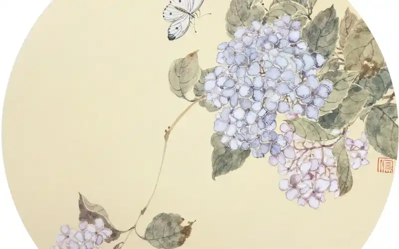 国画万花碎剪玉团团绣球花