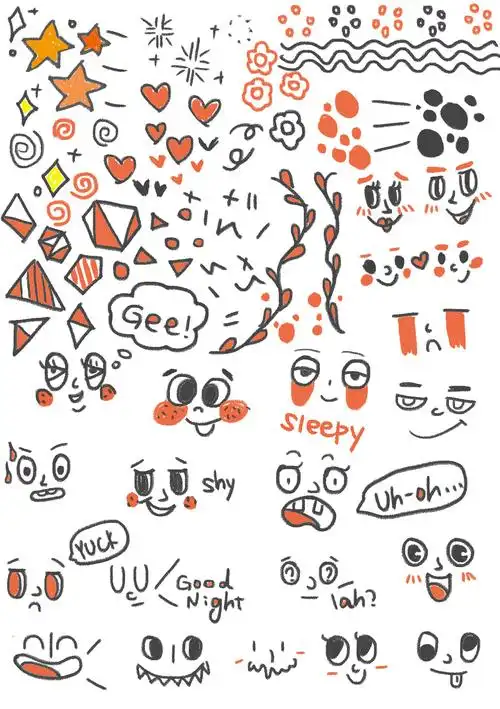 自制手账素材,基础点缀,小表情手绘,心情日记