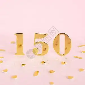 150天奖画新的数字在粉红背景和文本金面纸间距上是150个黄金数字插画