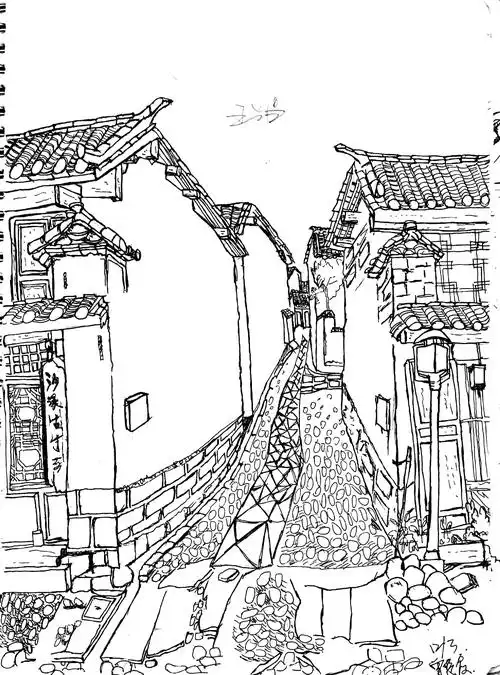 黑白线稿建筑插画-矮凳网旗下品牌-设计购