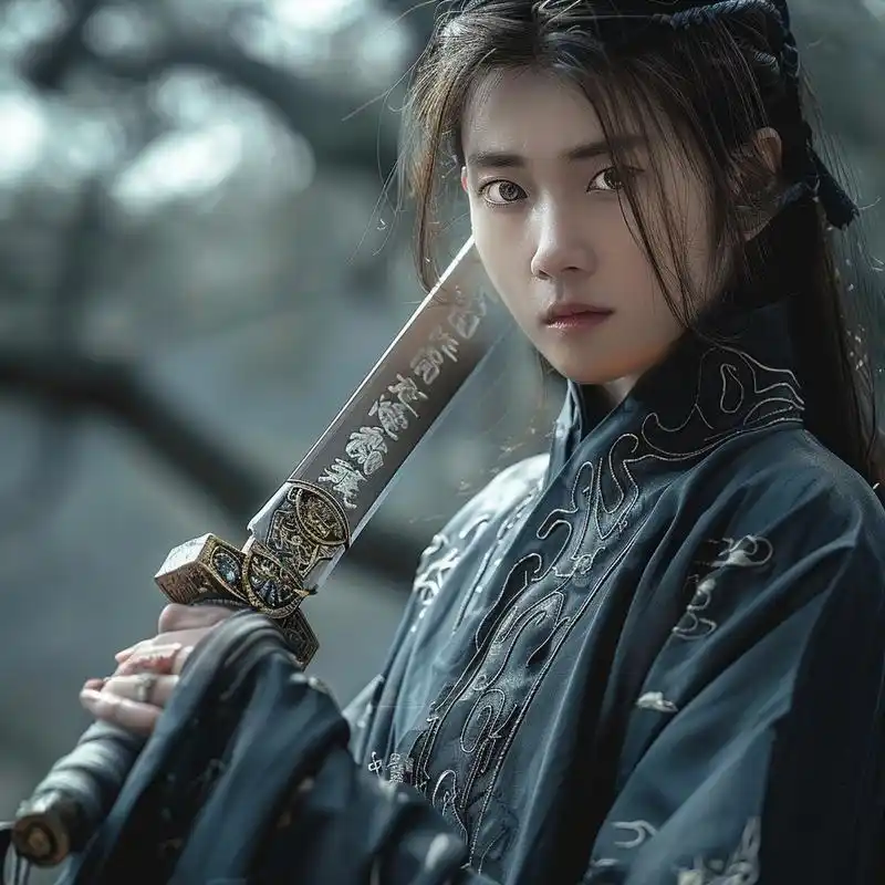 寒光冷月,夜色深沉,一位侠客独立其间.